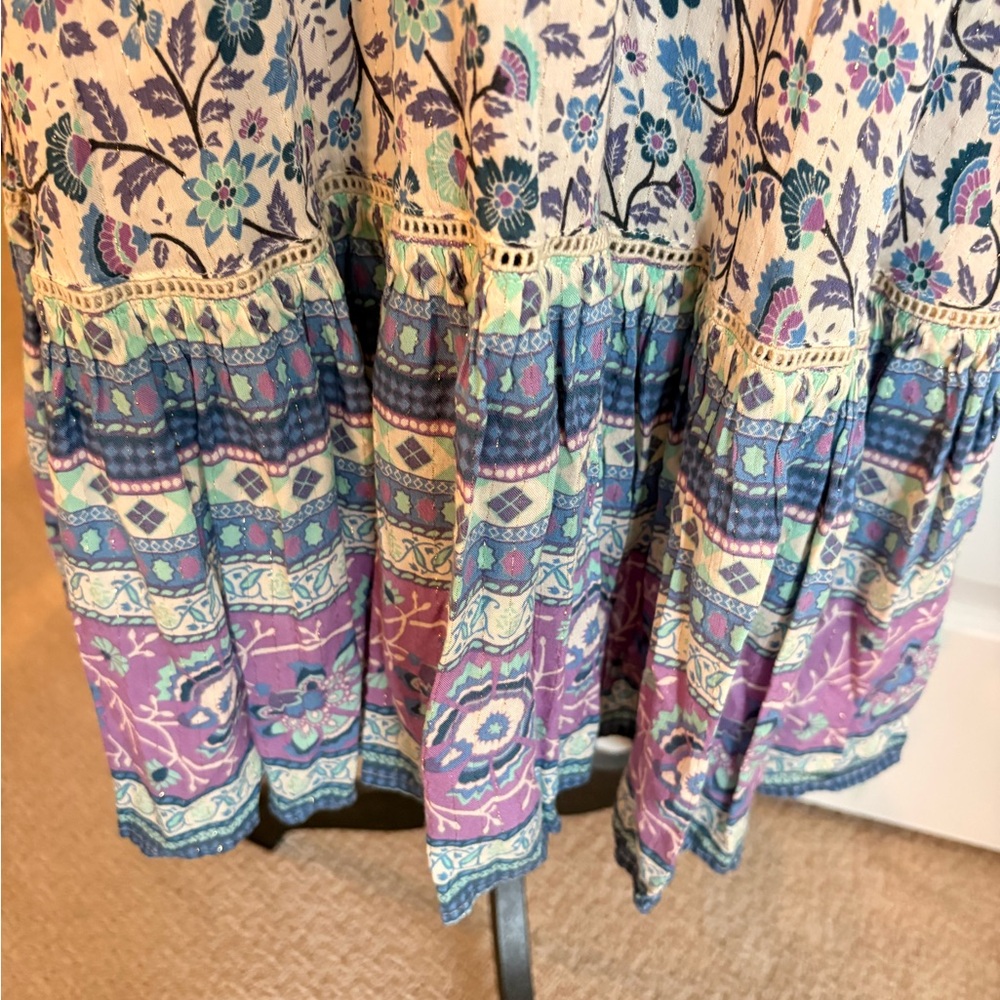 Spell Floral Midi Dress in Cream, Blue, Teal and Purple Small EC - Picture 5 of 10